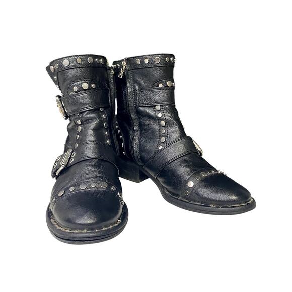 Sam Edelman Studded Buckle Leather Boots Punk Gothic Rocker Womens Size 8.5 - Picture 4 of 16